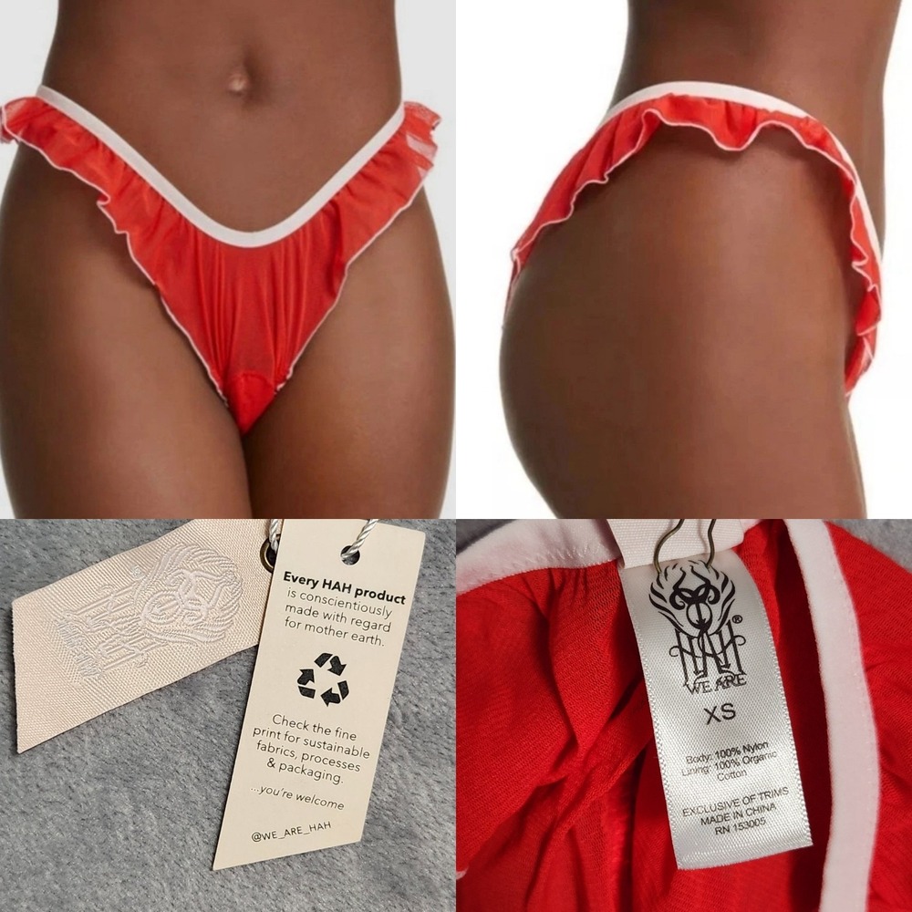 New Free People We are HAH Fly Girl Mesh Thong Panty in Blood Orange Red XS NWT